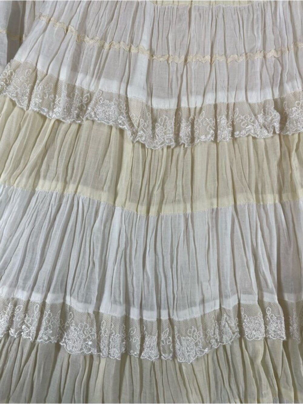 Boho Tiered Crinkle Maxi Skirt Cream White Prairie Cottagecore Festival Chic - Picture 4 of 16